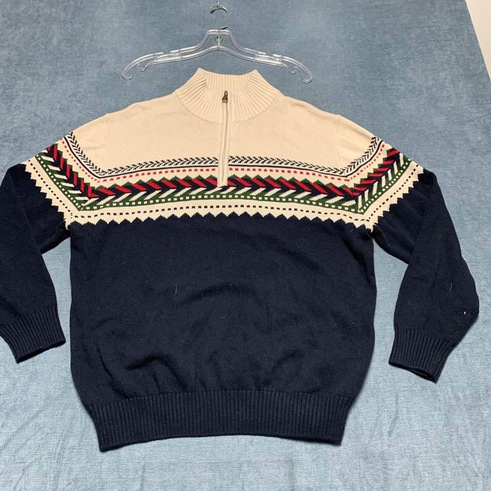 Vintage Original Weatherproof Sweater Men XL Black Beige Cotton Cozy Quarter Zip